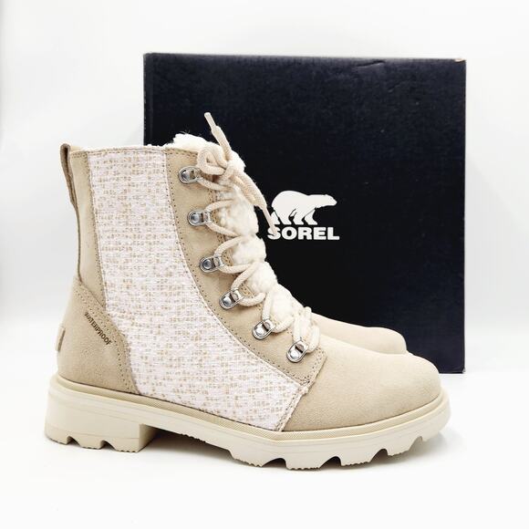 Sorel Women Beige Leather Lennox Lace Cozy Waterproof Biker Booties Size 9.5 - Picture 3 of 8
